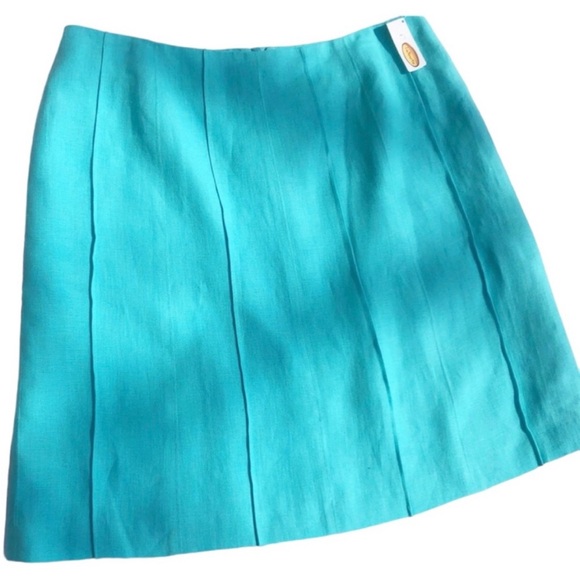 Talbots Aqua Blue Seamed Linen Skirt Size 18 - Picture 3 of 16